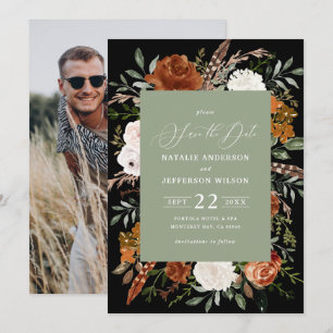 Zwarte botanische rustieke foto save the date