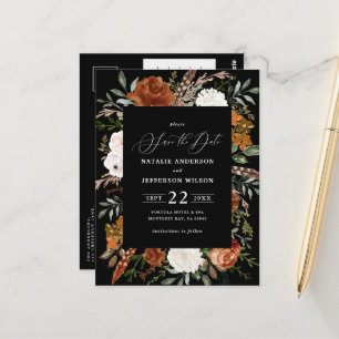 Zwarte botanische rustige, elegante, moderne bruil briefkaart