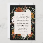 Zwarte botanische rustige fotobruiloft met behoud  save the date (Voorkant)