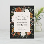 Zwarte botanische rustige fotobruiloft met behoud  save the date (Staand voorkant)