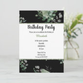 ZWARTE BOTANISCHE SPRING THEME BIRTHDAY INVITATIE KAART (Staand voorkant)