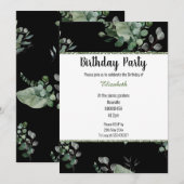 ZWARTE BOTANISCHE SPRING THEME BIRTHDAY INVITATIE KAART (Voorkant / Achterkant)