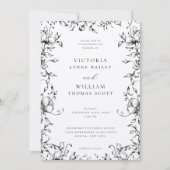 Zwarte Botanische Tuin Bloemige Bruiloft Kaart (Voorkant)
