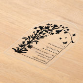 Zwarte Botanische Vlinder Gebogen Trouwring Acryl Uitnodigingen (Laagn)