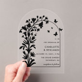 Zwarte Botanische Vlinder Gebogen Trouwring Acryl Uitnodigingen (Insitu (Draagbaar))