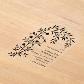 Zwarte Botanische Vogelboog Huwelijk Acryl Uitnodigingen (Laagn)