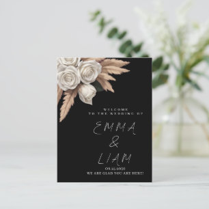Zwarte Botanische Witte Roos Pampas RSVP Envelop Briefkaart