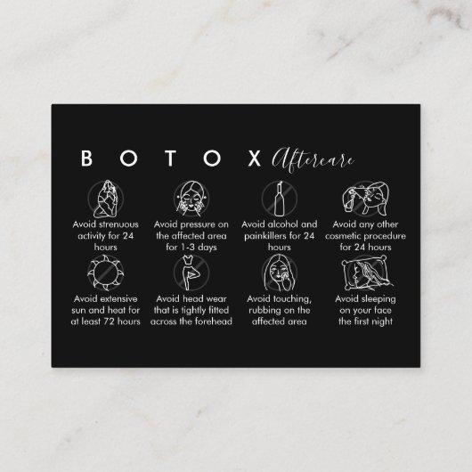 Zwarte Botox Nazorg Instructies Dank u Visitekaartje (Achterkant)