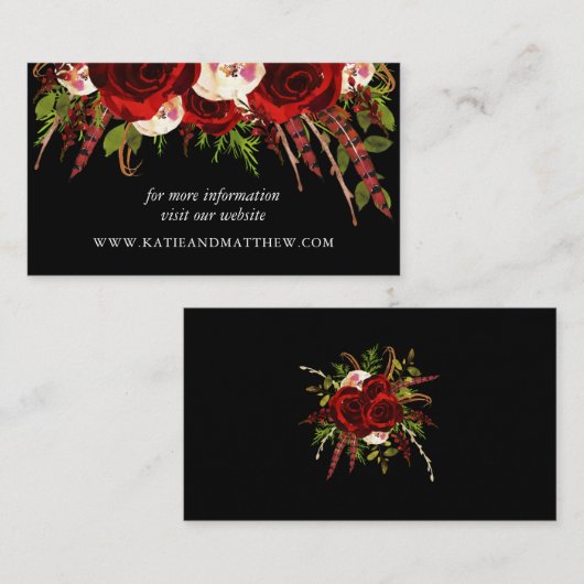 Zwarte Bourgogne Bloemen Boho Huwelijkswebsite Informatiekaartje (Voorkant / Achterkant)