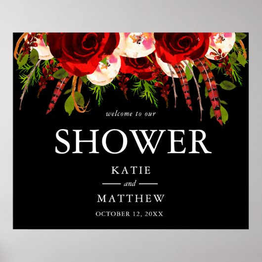 Zwarte Bourgogne Bloemen Boho Welkom bij onze douc Poster (Voorkant)