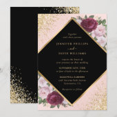 Zwarte Bourgogne Blush Goud Geometrische Bloemen H Kaart (Voorkant / Achterkant)