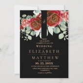 Zwarte Bourgogne en gouden rode roos moderne trouw Kaart (Voorkant)