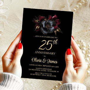 Zwarte Bourgogne Grijs Bloemen 25e Jubileum Kaart