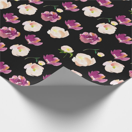 Zwarte Bourgogne perzik bloemig Cadeaupapier (Hoek)
