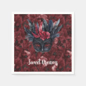 Zwarte Bourgogne Rode Veren Masker Bruidsfeest Servet (Voorkant)