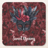 Zwarte Bourgogne Rode Veren Masker Kartonnen Onderzetters (Voorkant)