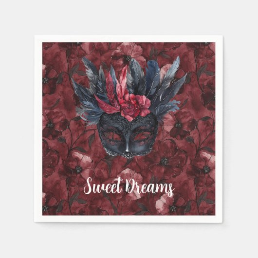 Zwarte Bourgogne Rode Veren Masker Vrijgezellenfee Servet (Voorkant)