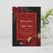 Zwarte Bourgogne Rozen Boho Bruiloft Kaart (Staand voorkant)