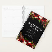 Zwarte Bourgondië Florale Boho Bruiloft Planner (Display)