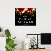 Zwarte Bourgondië Florale Boho Bruiloftsbruiloft Poster (Thuiskantoor)