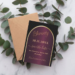 Zwarte Bourgondische gouden boog 70e verjaardag Save The Date<br><div class="desc">Een Save the Date-kaart voor een 70e verjaardagsfeest. Een zwarte en bordeauxrode achtergrond,  versierd met een faux gouden boog. Personaliseer en voeg een datum en jouw naam toe. De tekst: Seventy en Save the Date is geschreven met een groot trendy handgeschreven stijlscript.</div>