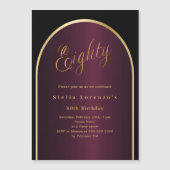 Zwarte Bourgondische gouden boog 80e verjaardag lu Magnetische Uitnodiging (Voorkant)