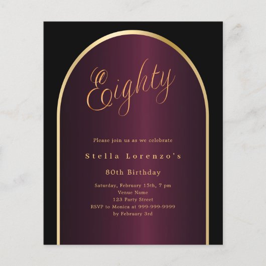 Zwarte Bourgondische gouden boog 80e verjaardag ui (Voorkant)