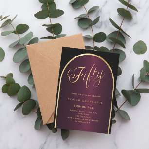 Zwarte Bourgondische gouden boog luxe 50e verjaard Kaart