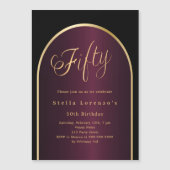 Zwarte Bourgondische gouden boog luxe 50e verjaard Magnetische Uitnodiging (Voorkant)