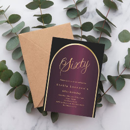 Zwarte Bourgondische gouden boog luxe 60e verjaard Kaart