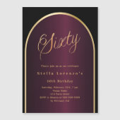Zwarte Bourgondische gouden boog luxe 60e verjaard Magnetische Uitnodiging (Voorkant)