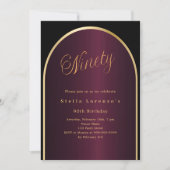 Zwarte Bourgondische gouden boog script 90e verjaa Kaart (Voorkant)