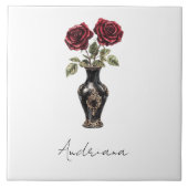 Zwarte Bourgondische rode bloemenvaas Tegeltje (Voorkant)