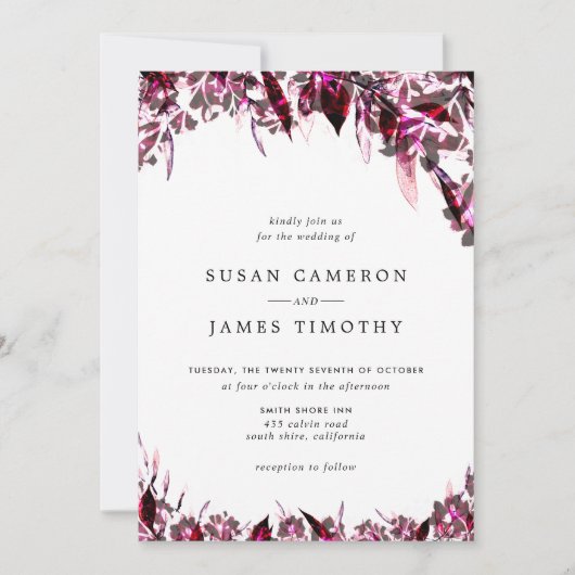 Zwarte Bourgondische waterverf bruiloft Kaart (Voorkant)