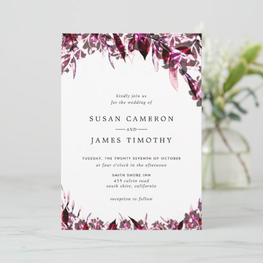 Zwarte Bourgondische waterverf bruiloft Kaart (Staand voorkant)