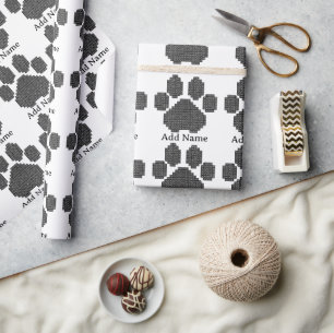 Zwarte Bouwstenen Hondenpoot Print Aangepaste Naam Cadeaupapier