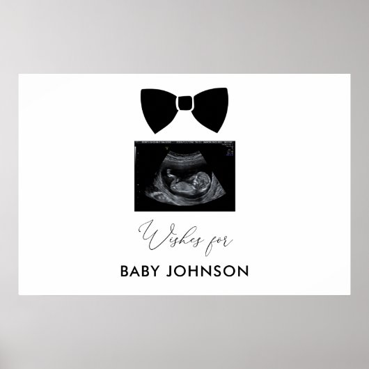 Zwarte Bow Boy Baby shower Guest Book Sign Poster (Voorkant)