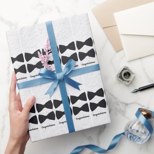 Zwarte Bow-Stropdassen op wit met verwisselbare be Cadeaupapier (Geschenken)