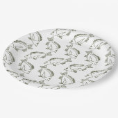 Zwarte Bream Vis in Kaki Groen op Wit Papieren Bordje (Gekanteld)