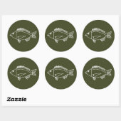 Zwarte Bream Vis in Wit op Khaki Groen Ronde Sticker (Vel)