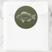 Zwarte Bream Vis in Wit op Khaki Groen Ronde Sticker (Tas)