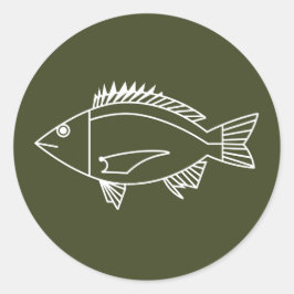 Zwarte Bream Vis in Wit op Khaki Groen Ronde Sticker