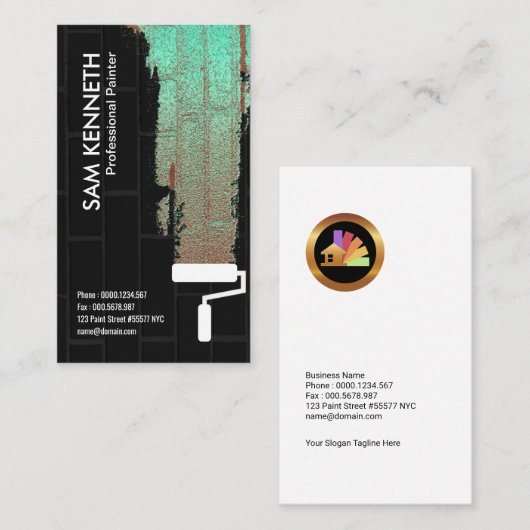 Zwarte Brick Wall Groene lichtfluorescerende verf Visitekaartje (Voorkant / Achterkant)