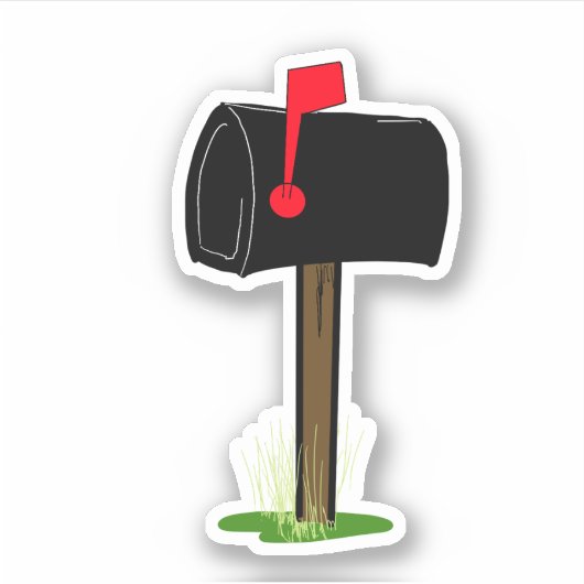 Zwarte brievenbus rode vlag groen gras sticker (Voorkant)