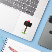 Zwarte brievenbus rode vlag groen gras sticker (Laptop met iPhone)