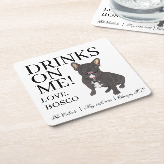 Zwarte Brindle Frenchie Franse Bulldog Wedding Kartonnen Onderzetters (Schuin)