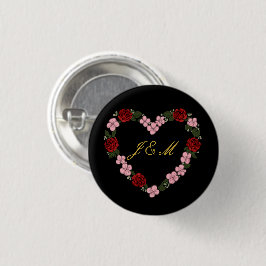 Zwarte broche met een roze en rode hart ronde button 3,2 cm
