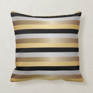 Zwarte, Bronze, Silver en Gold Stripes Kussen