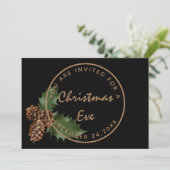 Zwarte bronzen kerstnacht diner winterfeest kaart (Staand voorkant)