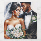 Zwarte bruid en bruidegom Afro bruiloft Wijn Etiket (Enkel label)